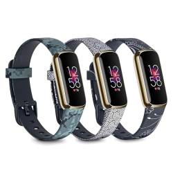 3-Pack Fitbit Luxe Bänder kompatibel mit Luxe Band Frauen Männer, Einstellbare Silikon Sport Ersatz Muster Bänder für Fitbit Luxe Uhr,Flexible Armbänder für Luxe Fitness Tracker Wasserdicht von Tyeyober