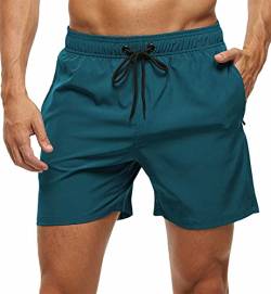 Tyhengta Herren Badehose Quick Dry Strandshorts mit Reißverschlusstaschen und Netzfutter, Dunkelgrün, 4 von Tyhengta