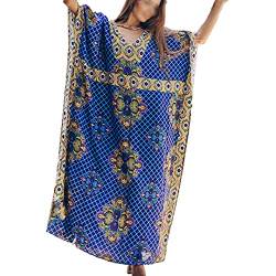 Tyidalin Damen Kaftan Sommer Strandkleid Lang Übergröße Strandponcho Tunika Maxi Pareo Boho Kimono Blumendruck (Farbe 19, Einheitsgröße) von Tyidalin