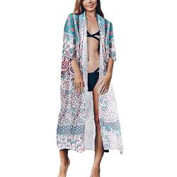 Tyidalin Damen Kimono Cardigan Sommer Strandkleid Lang Chiffon Strandponcho Pareo Boho Bikini Cover up (Farbe 08) von Tyidalin