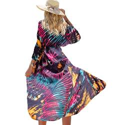 Tyidalin Damen Kimono Cardigan Sommer Strandkleid Lang Strandponcho Maxi Pareo Blumendruck (Farbe 20, Einheitsgröße) von Tyidalin