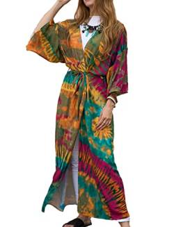 Tyidalin Damen Kimono Cardigan Sommer Strandkleid Lang Strandponcho Maxi Pareo Blumendruck (Farbe 29, Einheitsgröße) von Tyidalin