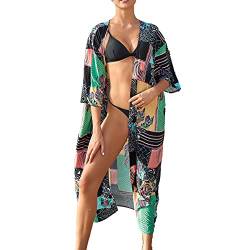 Tyidalin Damen Kimono Cardigan Sommer Strandkleid Lang Strandponcho Maxi Pareo Blumendruck (Farbe 7, Einheitsgröße) von Tyidalin