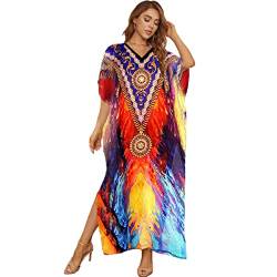 Tyidalin Damen Strandkleid Boho Strandponcho Maxi Lange Pareo Sommerkleid Maxikleid Lose Kaftan Blumendruck für Urlaub(Farbe 15, Einheitsgröße) von Tyidalin