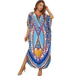 Tyidalin Damen Strandkleid Boho Strandponcho Maxi Lange Pareo Sommerkleid Maxikleid Lose Kaftan Blumendruck für Urlaub(Farbe 3, Einheitsgröße) von Tyidalin