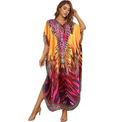 Tyidalin Damen Strandkleid Boho Strandponcho Maxi Lange Pareo Sommerkleid Maxikleid Lose Kaftan Blumendruck für Urlaub(Farbe 9, Einheitsgröße) von Tyidalin