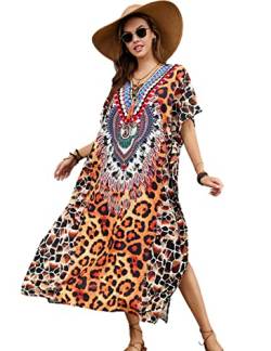 Tyidalin Damen Strandkleid Boho Strandponcho Maxi Lange Pareo Sommerkleid Maxikleid Lose Kaftan Blumendruck für Urlaub (Farbe 27, Einheitsgröße) von Tyidalin