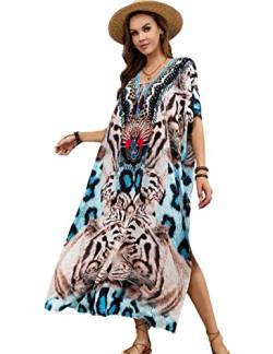 Tyidalin Damen Strandkleid Boho Strandponcho Maxi Lange Pareo Sommerkleid Maxikleid Lose Kaftan Blumendruck für Urlaub (Farbe 28, Einheitsgröße) von Tyidalin