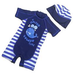 Tyidalin Jungen Badeanzug Einteiler Baby Schwimmanzug UV-Schutz Kinder Badebekleidung Bademode mit Sonnenhut, Blau, 122-128 (Etikette 7) von Tyidalin