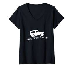 Damen Die Erde ist kein flacher 4x4 Rover über Land Off Road T-Shirt mit V-Ausschnitt von Typo