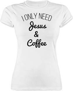 Damen T-Shirt - Statement Glaube Religion - I only Need Jesus and Coffee schwarz - S - Weiß - Tshirt Tshirts Shirt t Shirts von TypoT