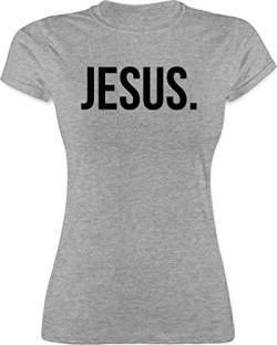 Damen T-Shirt - Statement Glaube Religion - Jesus Christus - M - Grau meliert - Tshirt Oberteil t Shirt Shirts Tshirts t-Shirts Frauen christlich leiberl Jesus. für christliche Frau jesús von TypoT