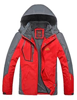 Tyraptor Herren Funktionsjacke Wasserdicht/Winddicht/Atmungsaktiv Outdoor Jacke mit abnehmbrer Kapuze Wanderjacke Rot von Tyraptor