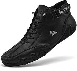 Tzsaixeh Italian Handmade Suede High Boots, Men's Chukka Suede Velcro Leather Casual Sneakers Non-Slip Breathable High Boots Water Proof (Color : Black ram, Size : 41 EU) von Tzsaixeh