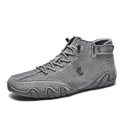 Tzsaixeh Italian Handmade Suede High Boots, Men's Chukka Suede Velcro Leather Casual Sneakers Non-Slip Breathable High Boots Water Proof (Color : Gray Fox, Size : 42 EU) von Tzsaixeh