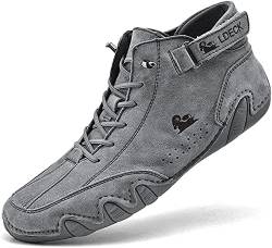 Tzsaixeh Italian Handmade Suede High Boots, Men's Chukka Suede Velcro Leather Casual Sneakers Non-Slip Breathable High Boots Water Proof (Color : Gray ram, Size : 44 EU) von Tzsaixeh