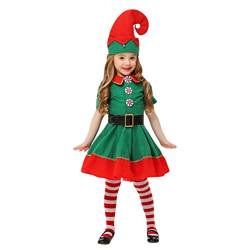 U/A Unisex Erwachsene Kinder Weihnachten Kostüm Xmas Elf Outfit Weihnachtself Fancy Dress mit Hut (Mädchen, 140) von U/A