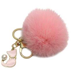 U/K NützlichSchlüsselbund Katze Perle Flauschige Künstliche Kaninchenfell Ball Charme Schlüsselring Hängen Handy Handtasche Auto Schlüsselanhänger Plüsch Anhänger Ornament Rosa Überlegene Qualität von U/K