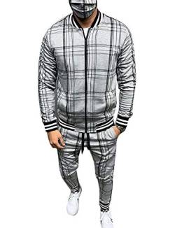 U/N Karierter Anzug Basketball Trainingsanzüge für Männer,Zip Up Gerippte Manschette und Saum Sweatshirt Anzug Outwear von U/N