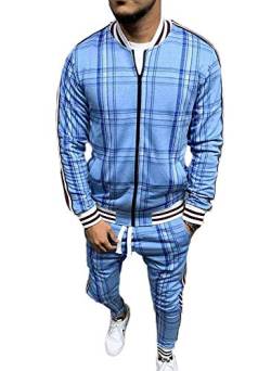 U/N Karierter Anzug Basketball Trainingsanzüge für Männer,Zip Up Gerippte Manschette und Saum Sweatshirt Anzug Outwear von U/N
