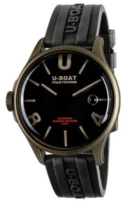 U-Boat Darkmoon 44mm bk Brown Vintage Herren Uhr analog Schweizer Quarzwerk mit Kautschuk Armband 9548 von U-Boat