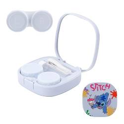 U-CHYTY Stitch Kontaktlinsen-Etui mit Spiegel, tragbares Soak Storage Kit Cartoon Kontaktlinsenbox Halter Behälter für Teenager, Reisen von U-CHYTY