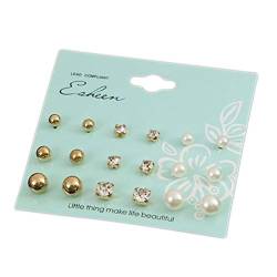 9 Paar Ohrringe Clip Frauen Mode Runde Perle Ohrstecker Dangle Diamant Lady Ohrring Schmuck Zubehör Liebe Geschenk Golden Bequem und Umweltfreundlich von U-K