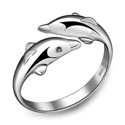 Hochwertiger Modeschmuck-Ring für Liebhaber von Glück, doppelter Delfin, Geschenk für Frauen von U-K