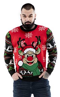 Herren Weihnachtspullover Unisex Hässliche Pulli Lustig Strickpullover Ugly Weihnachtspulli - Rentier & Weihnachtsmann & Schneemann,Happy Rudy Says Hi,S von U LOOK UGLY TODAY