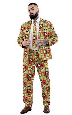U LOOK UGLY TODAY Christmas Suit Party Mens Funny Xmas Jacket Costume, Novelty Christmas Suit Outfit-Regular Fit-Square 2-M von U LOOK UGLY TODAY