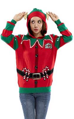 U LOOK UGLY TODAY Damen Weihnachtspullover Hoodie Kapuzenpullover für Weihnachten - Cute Elf von U LOOK UGLY TODAY