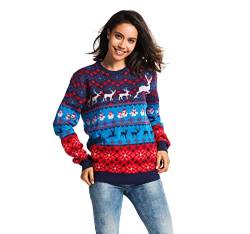 U LOOK UGLY TODAY Hässlicher Weihnachtspullover, Unisex Lustiger Chunky Fair Isle Gestrickter Festlicher Pullover für Party Jingle Bells Rudolphe XXXL von U LOOK UGLY TODAY