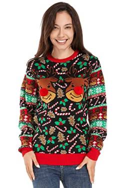 U LOOK UGLY TODAY Hässlicher Weihnachtspullover, Unisex Lustiger Chunky Fair Isle Gestrickter Festlicher Pullover für Party Merry Christmas to Moo 3XL von U LOOK UGLY TODAY