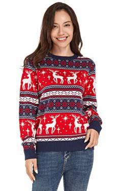 U LOOK UGLY TODAY Hässlicher Weihnachtspullover, Unisex Lustiger Chunky Fair Isle Gestrickter Festlicher Pullover für Party Reindeer on Repeat XL von U LOOK UGLY TODAY