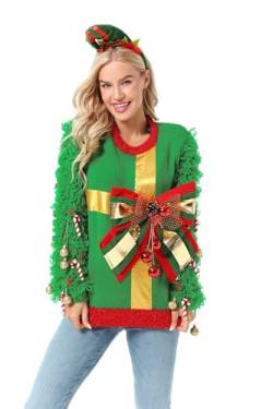 U LOOK UGLY TODAY Hässlicher Weihnachtspullover Damen Unisex Herren Lustiger Chunky Gestrickter Festlicher Pullover für Party XL von U LOOK UGLY TODAY