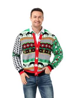 U LOOK UGLY TODAY Hässlicher Weihnachtspullover Herren Damen Unisex Lustiger Chunky Fair Isle Gestrickter Festlicher Pullover Strickjacken Pullover für Party L von U LOOK UGLY TODAY