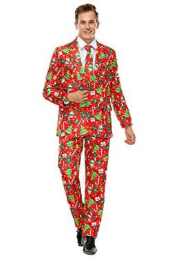 U LOOK UGLY TODAY Herren Party Anzug Weihnachten Party Suits Kostüme Festliche Anzüge in Normalem Schnitt mit Mustern inkl Jackett Hose Krawatte von U LOOK UGLY TODAY