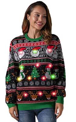 U LOOK UGLY TODAY Herren Weihnachtspullover Lustig Sweater Pulli Hässlich Xmas Strickpullover Weihnachtspulli mit weihnachtlichen Motiven für WeihnachtspartyFestive BrightsS von U LOOK UGLY TODAY