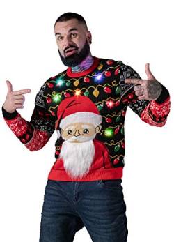 U LOOK UGLY TODAY Herren Weihnachtspullover Lustig Sweater Pulli Hässlich Xmas Strickpullover Weihnachtspulli mit weihnachtlichen Motiven für WeihnachtspartySanta ShineXXL von U LOOK UGLY TODAY