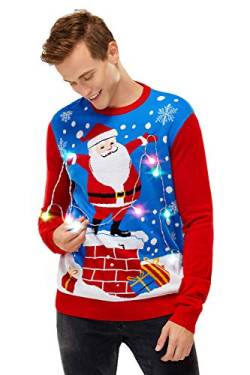U LOOK UGLY TODAY Herren-Weihnachtspullover Lustiger Pullover Ugly Xmas Strickpullover mit LED-Licht-Motiven für Weihnachtsfeier,Let It Glow Led in Snow,M von U LOOK UGLY TODAY