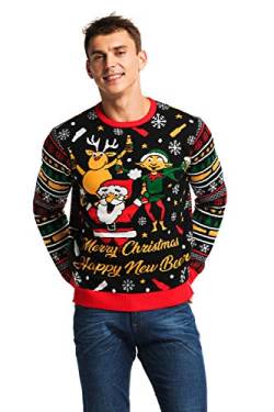 U Look Ugly Today Mens Herren Weihnachtspullover Hässliche Pulli Lustig Strickpullover für Weihnachten-Weihnachtsparty Sweater, Rentier Felsen, XXL von U LOOK UGLY TODAY