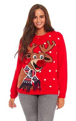 U Look Ugly Today Womens Damen Lustig Rentier Weihnachtpullover Strickpullis für Weihnachten Sweater, Rote Nase Pom Pom-Rot, XXXL von U LOOK UGLY TODAY