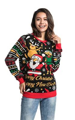 U Look Ugly Today Womens Damen Lustig Weihnachtpullover Strickpullis für Weihnachten Sweater, Rentier Felsen, M von U LOOK UGLY TODAY