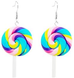 Bunte Regenbogen-Zucker-Lutscher-Ohrringe süße schöne Wirbel-Lutscher-Anhänger-Tropfen-Ohrringe für Frauen Mädchen,Rosa Blau Nettes Design von U-M