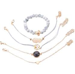 U-M 5 Stück / Set Bohemian Ananas Herz Karte Charm Armbänder Armreifen für Frauen Trendige Perlen Schmuck Geschenke von U-M