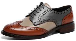 U-lite Damen Perforierte Schnürschuhe Wingtip Leder Flache Oxfords Vintage Oxford Schuhe Brogues, Braun (Braunblau), 39 EU von U-lite