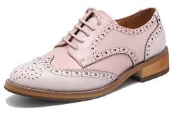 U-lite Damen Perforierte Schnürschuhe Wingtip Leder Flache Oxfords Vintage Oxford Schuhe Brogues, Pink (Rosa / Hellrosa), 39.5 EU von U-lite