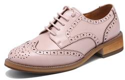 U-lite Damen Perforierte Schnürschuhe Wingtip Leder Flache Oxfords Vintage Oxford Schuhe Brogues, Pink (rose), 39 EU von U-lite