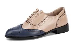 U-lite Damen Perforierte Schnürschuhe Wingtip Multicolor Leder Flache Oxfords Vintage Oxford Schuhe, (Braun Blau), 39 EU von U-lite