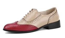 U-lite Oxford-Schuhe für Damen, perforiert, mit Flügelspitze, mehrfarbig, Leder, flach, Vintage-Stil, Rotbraun-dq22, 40.5 EU von U-lite